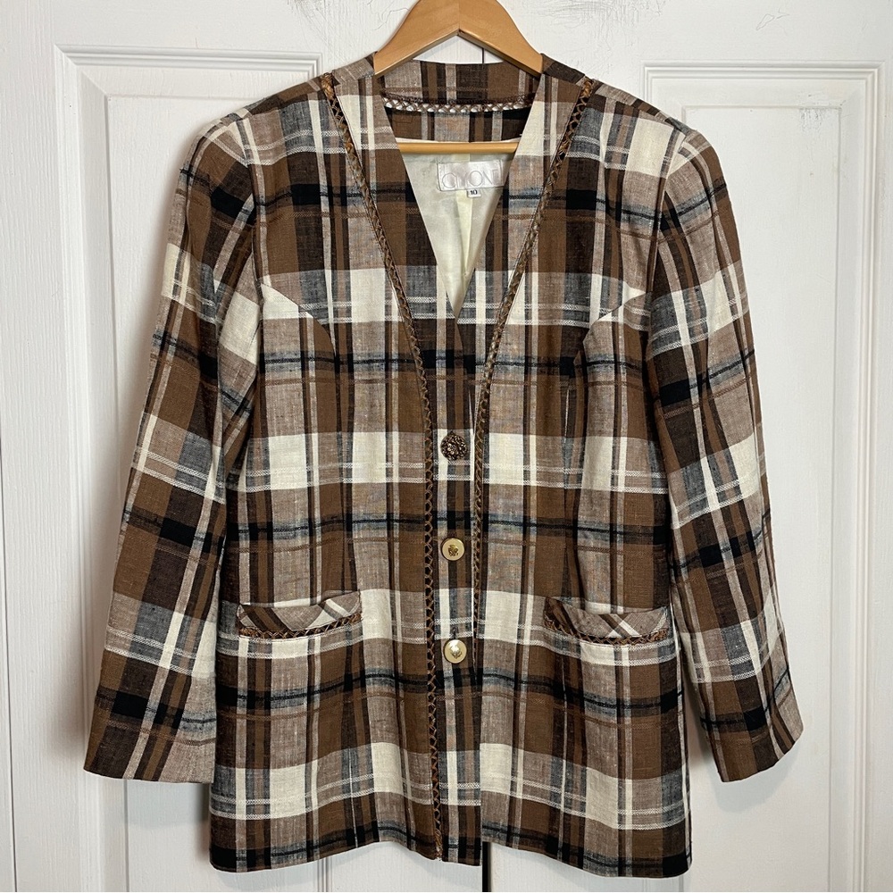 Linen Blend Plaid Blazer 90s Scandi Girl Academia